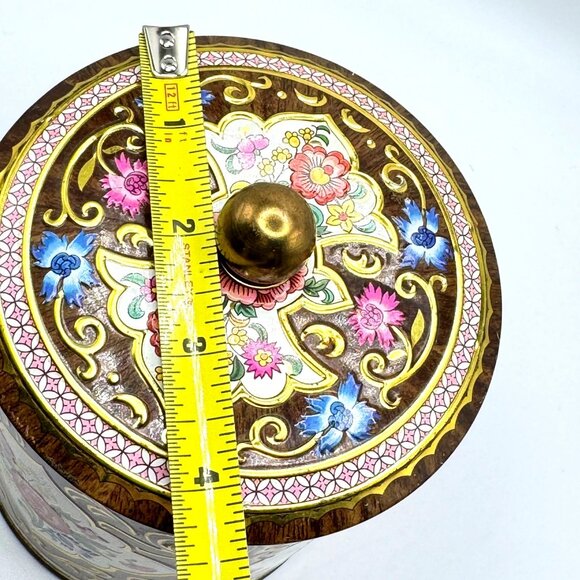 Vtg Daher Floral Tin Canister Lidded Container England Shabby Chic Rose Gold - Picture 5 of 9